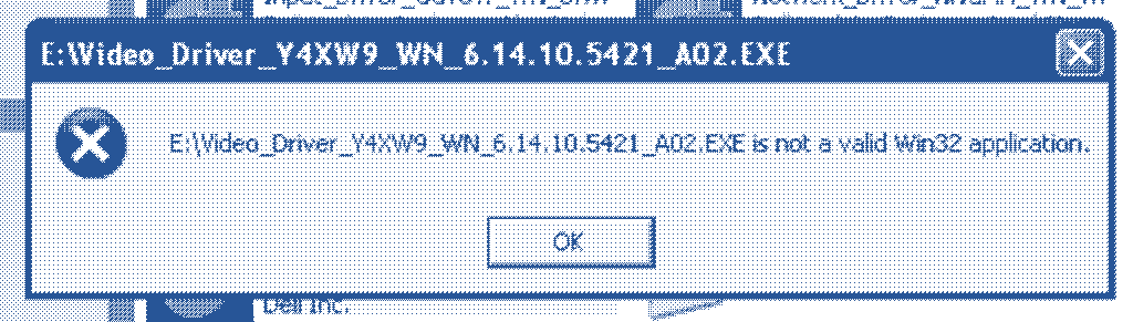 Pictured is a Windows XP error message, indicating that the driver program "is not a valid WIN32 application"